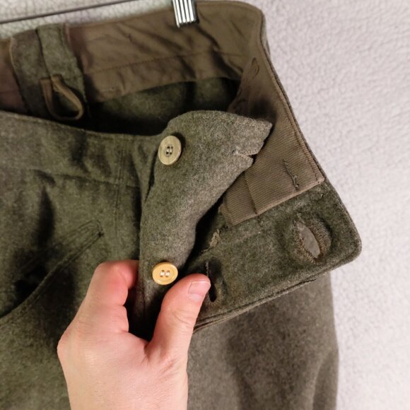 WW2 Pants Mens 30 X 29 Olive Green Wool Heavyweight Slash Pockets 1940 96 - Picture 10 of 12
